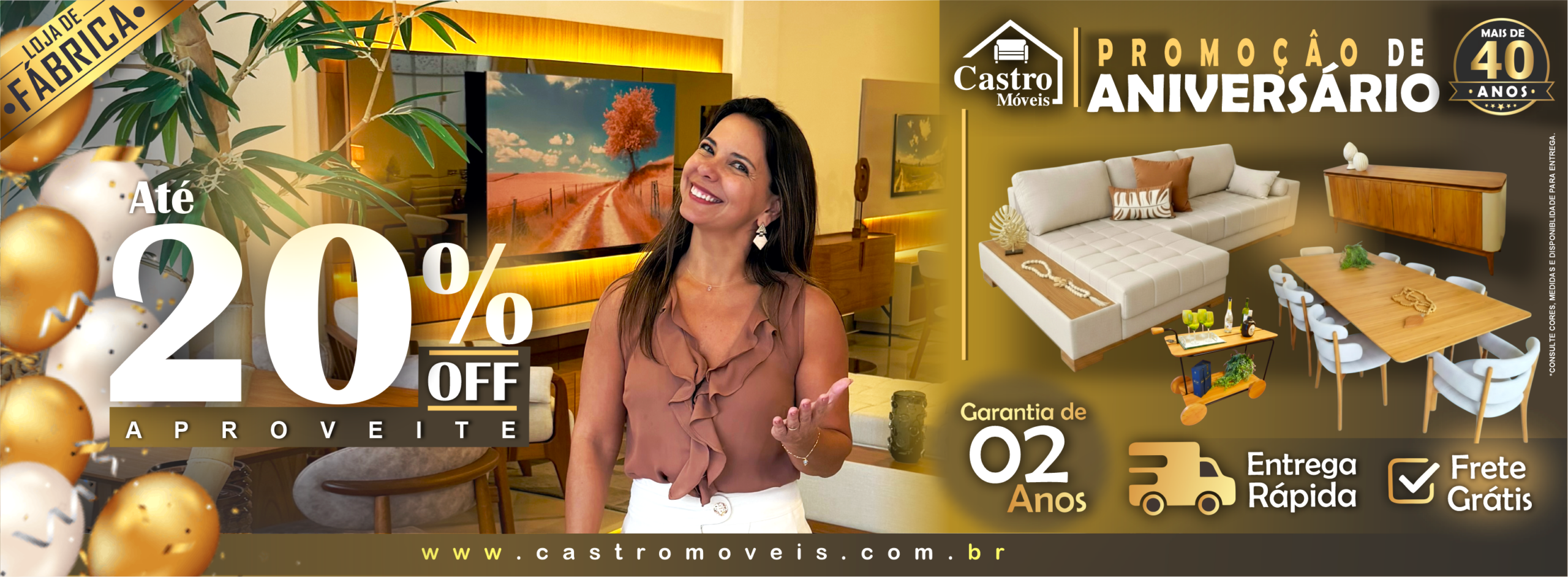 Banner Níver 40 Anos Site 2026 - Castro Móveis
